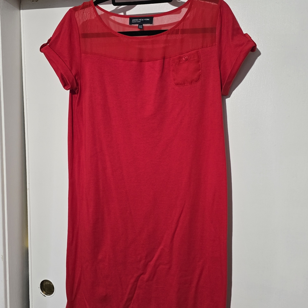 Jones New York Red Short Sleeve Shift Tunic Dress
